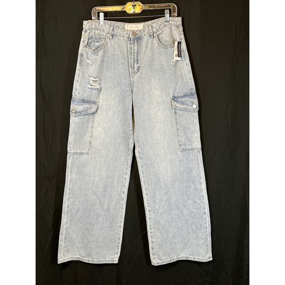 INDIGO REIN NWT Jeans  Sz 15 Distressed Lt Denim Cargo Wide Leg Skater Fit - Picture 1 of 12